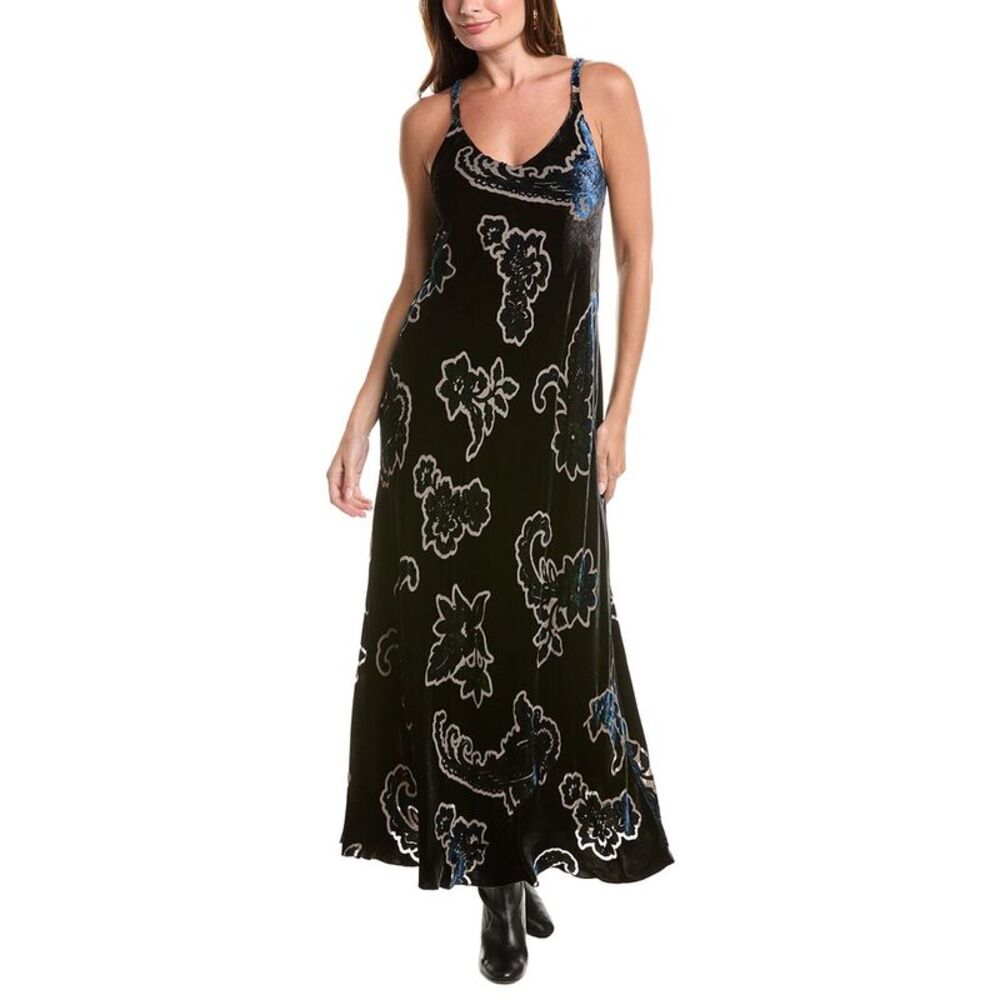 Johnny Was Womens  Kanako Burnout Silk-Blend Maxi Dress, Black